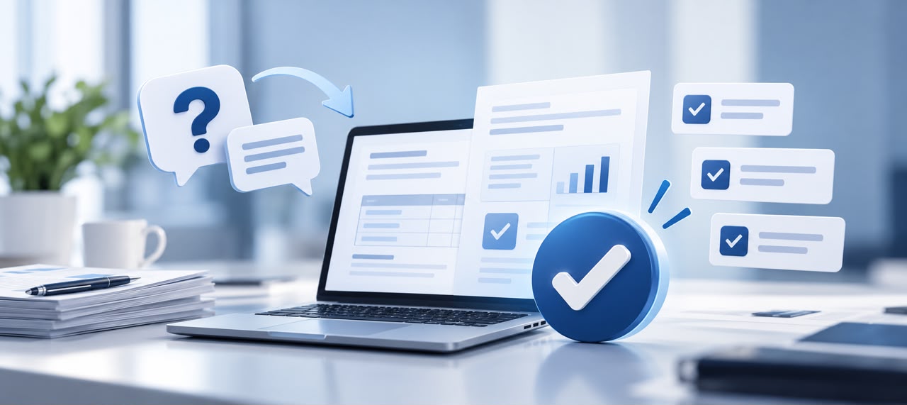 Questions answered: laptop with tax documents and completed checklist